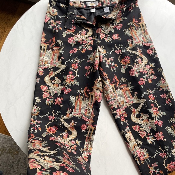 90s Vintage Talbots Printed Silk Blend High Waist Straight Leg Trousers Size 6 - Picture 3 of 6